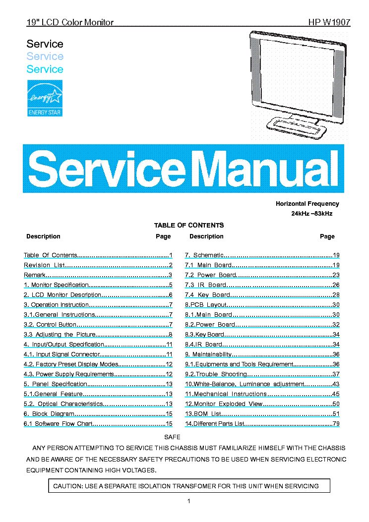 Manual For Hp W1907 Monitor