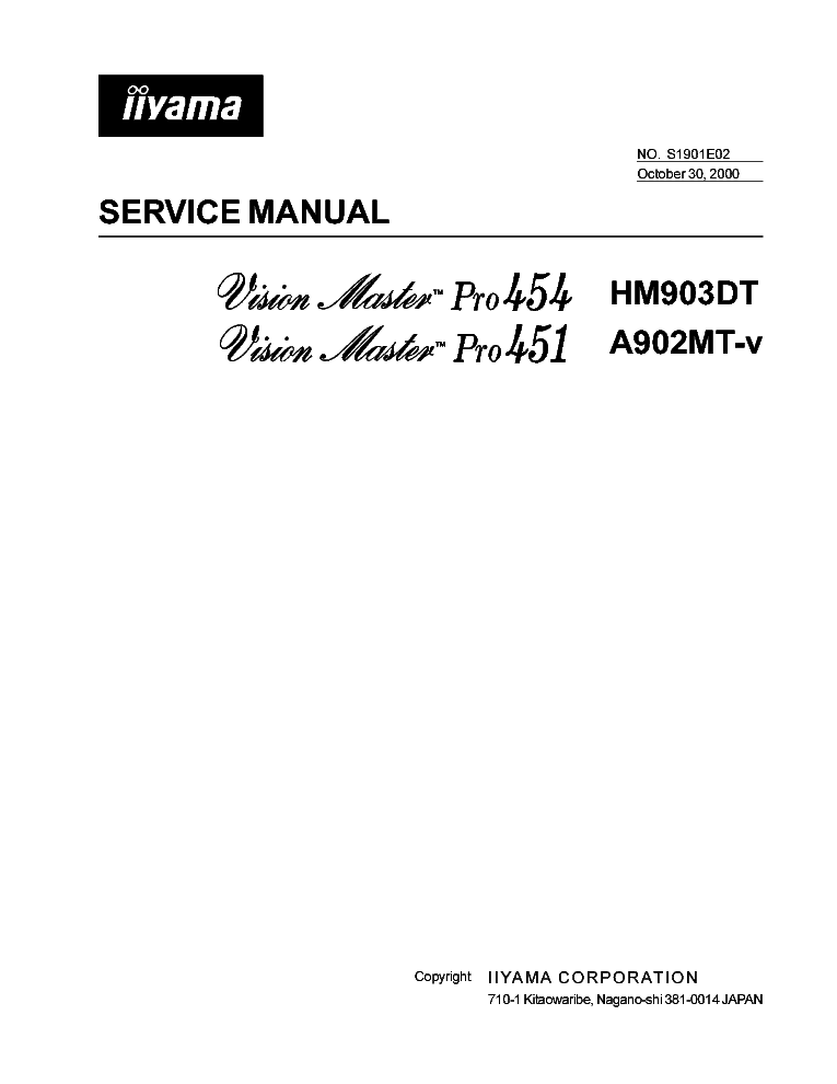 IIYAMA PRO451 A902MT-V PRO454 HM903DT SM service manual