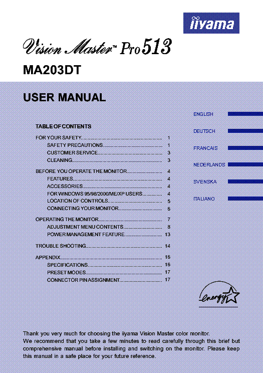 IIYAMA USM MA203DT-VM-PRO513 service manual