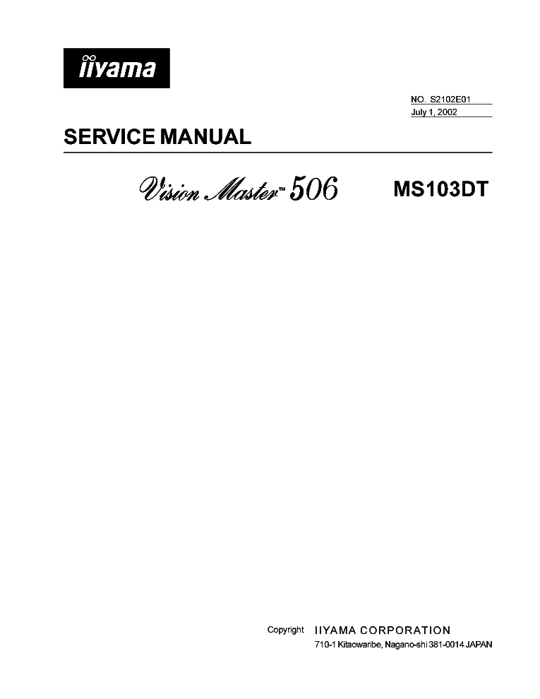 IIYAMA VISION MASTER 506 MS103DT service manual