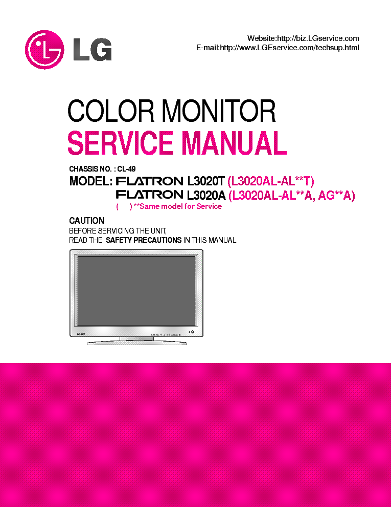LG CHASSIS CL49 FLATRON L3020A L3020T service manual