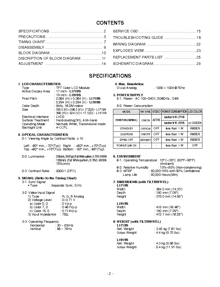 LG FLATRON L1719S L1919S CHASSIS CL-82 SM service manual (2nd page)