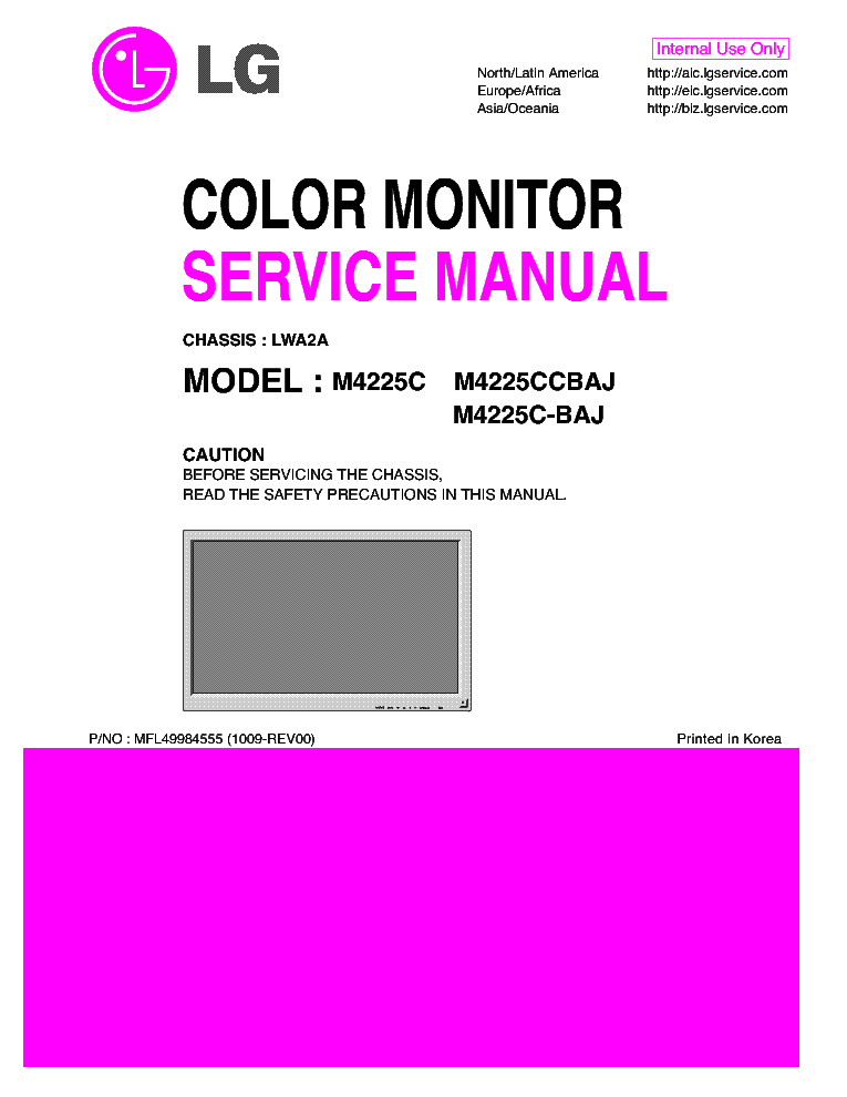 LG M4225CC-BAJ M4225C-BAJ CHASSIS LWA2A MFL49984555 1009-REV00 service manual