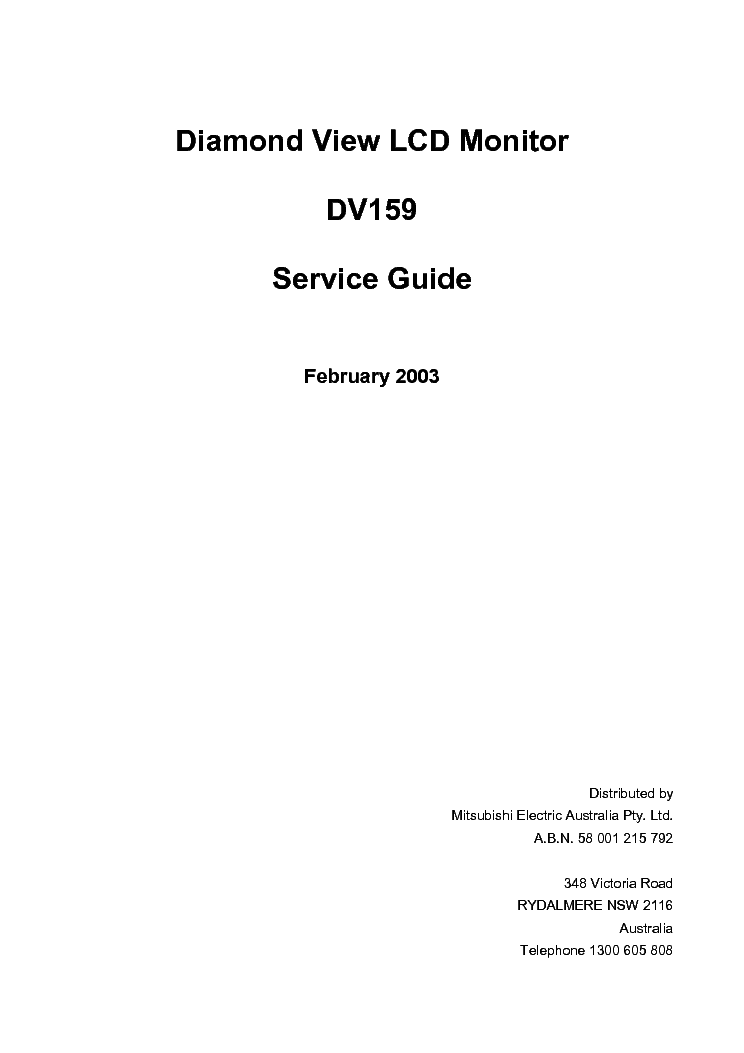 MITSUBISHI DIAMOND LCD-DV159-SM service manual