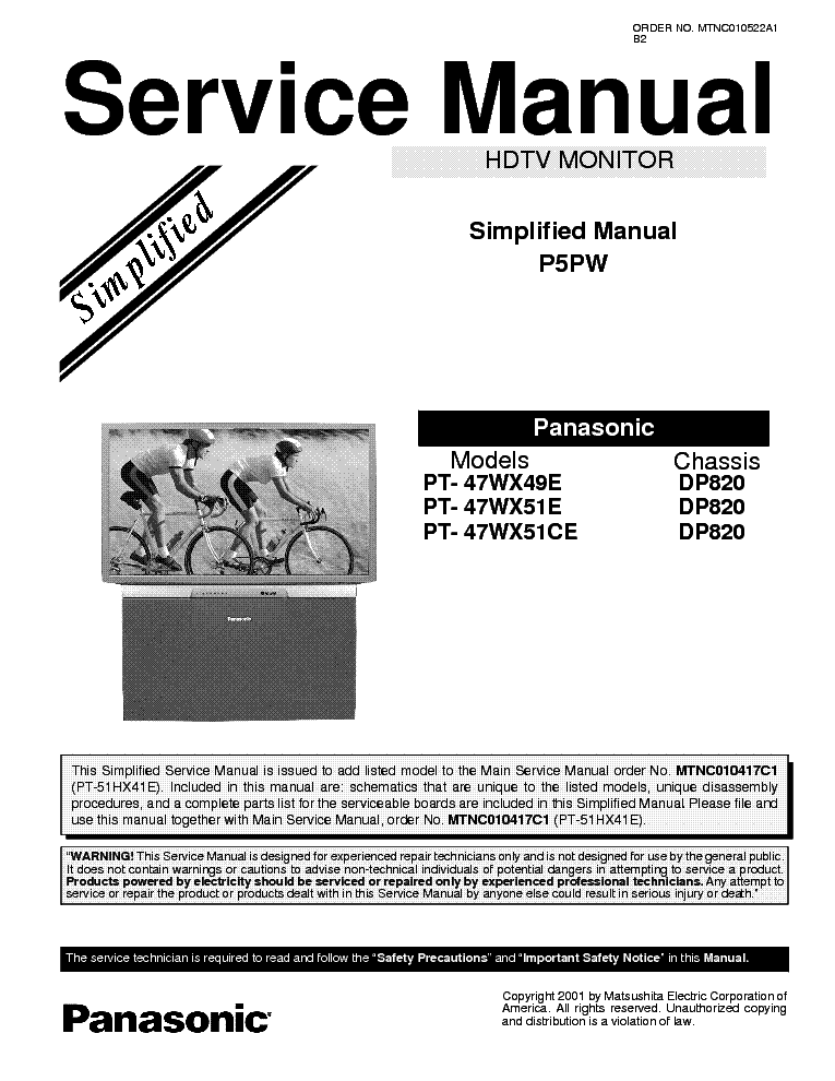 PANASONIC PT-47WX49E P5PW-SVCMNLS SM service manual