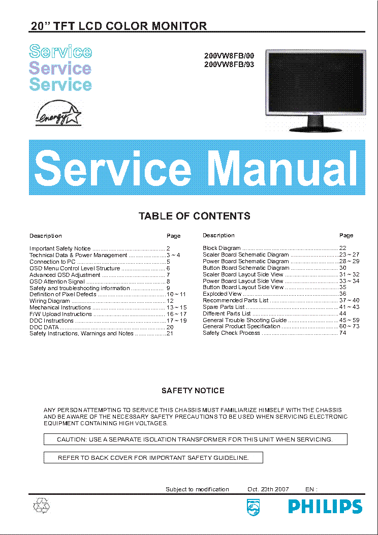 PHILIPS 200VW8FB SM service manual