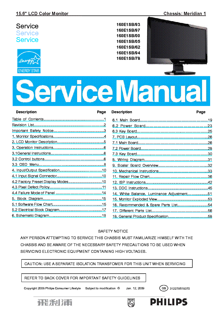 PHILIPS MERIDIAN1 160E1SB SM2 service manual