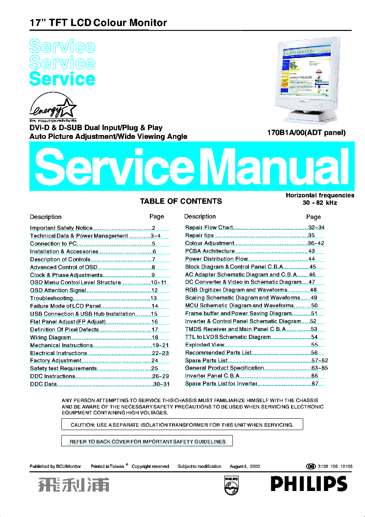 PHILIPS PH 170B1A LCD service manual