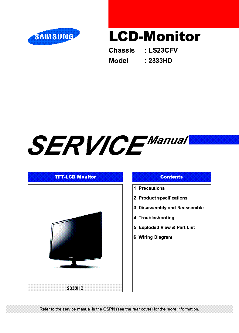 SAMSUNG 2333HD CHASSIS LS23CFV Service Manual download, schematics ...