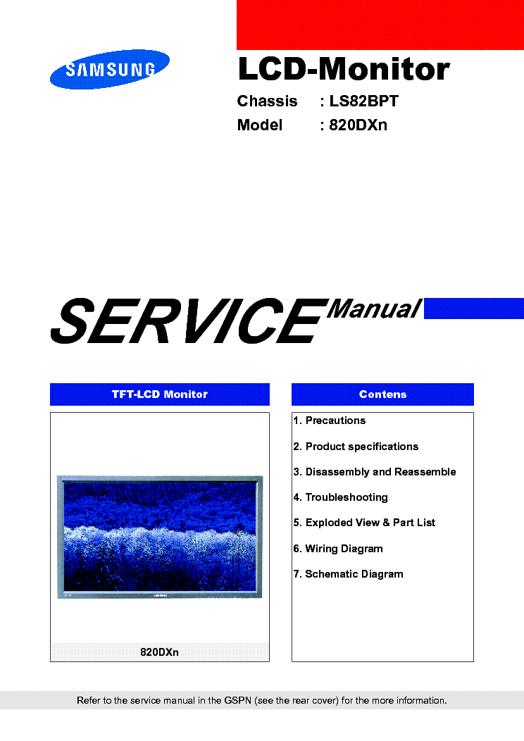 SAMSUNG 820DXN CHASSIS LS82BPT LCD MONITOR service manual