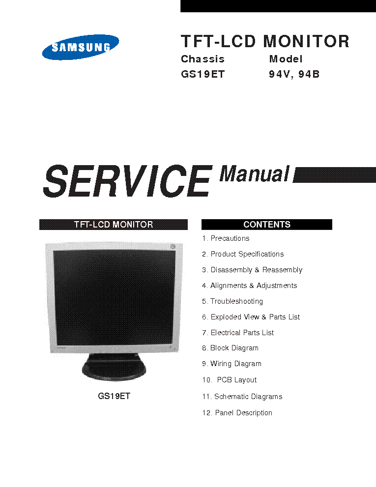 SAMSUNG 94V 94B CHASSIS GS19ET LCD MONITOR Service Manual download ...