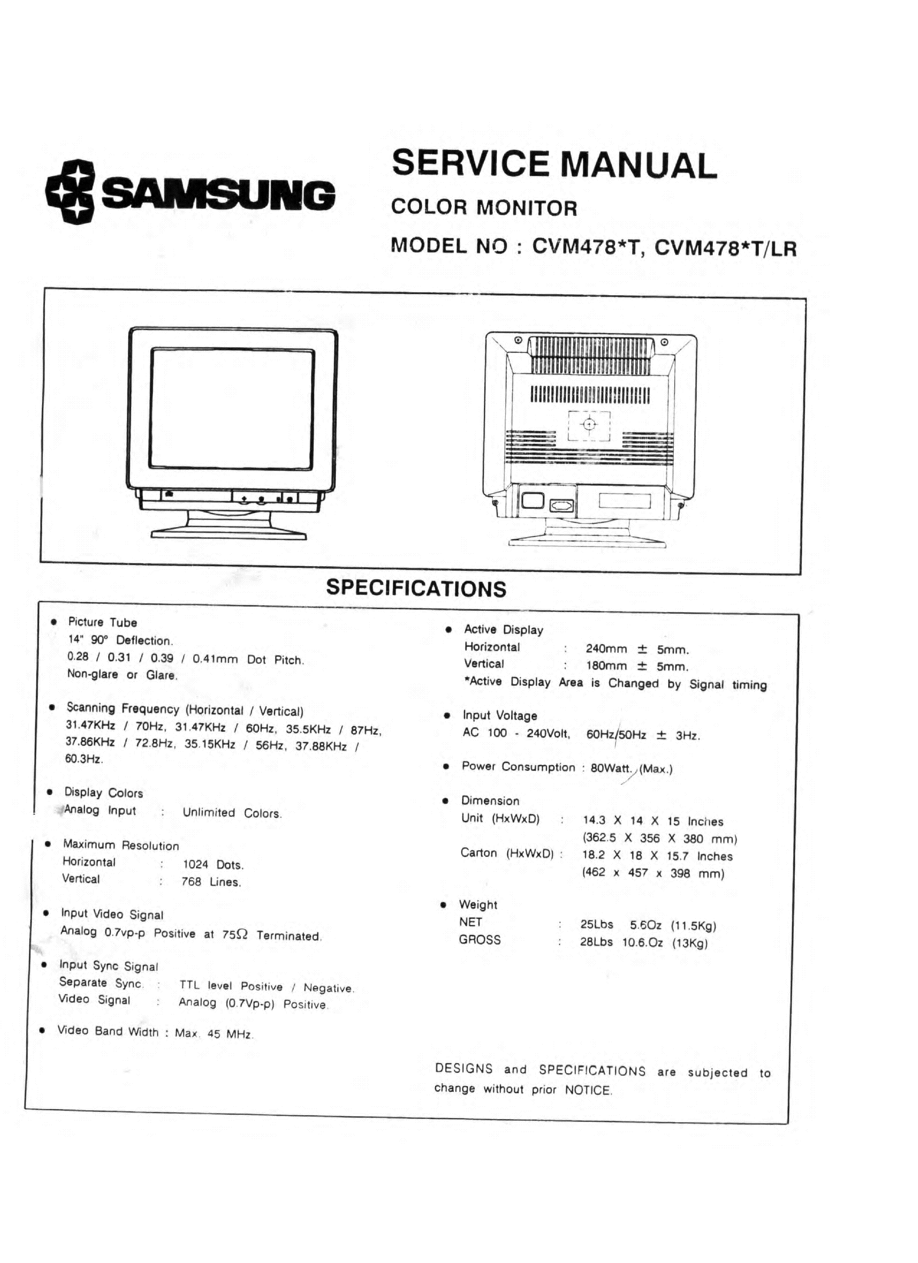 SAMSUNG CVM478 service manual
