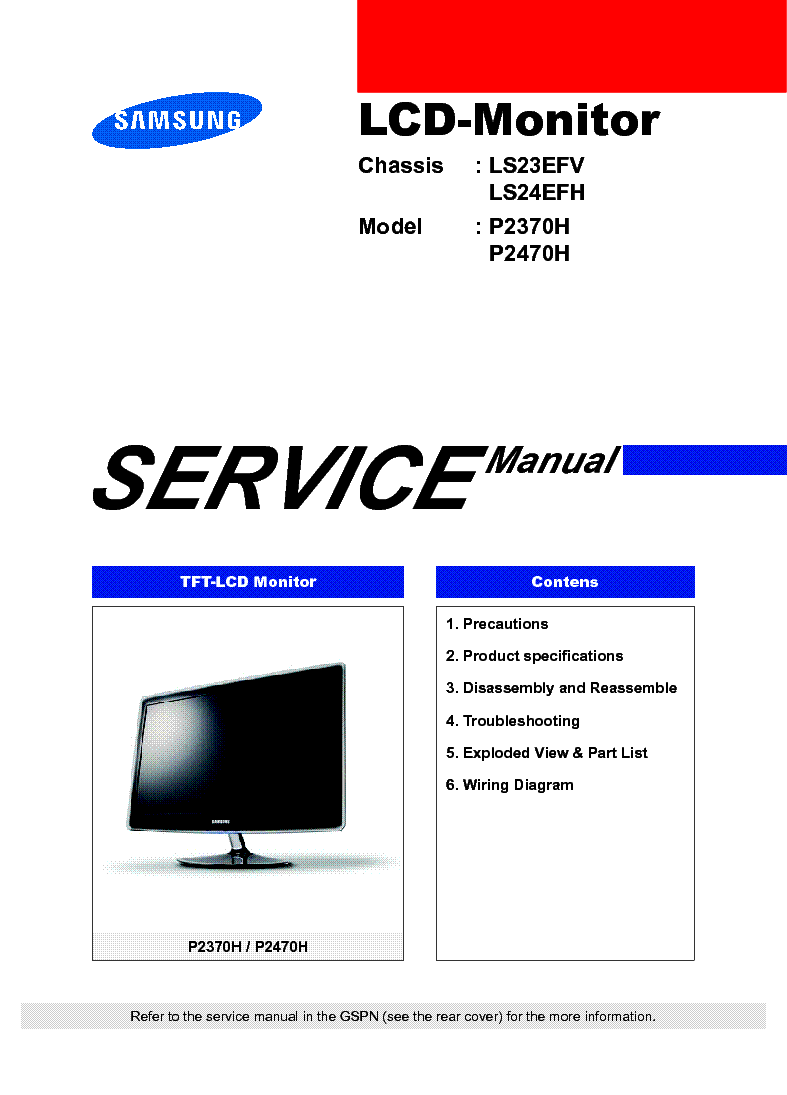 SAMSUNG LS23EFV LS24EFH P2370H-2470H LCD MONITOR SM service manual
