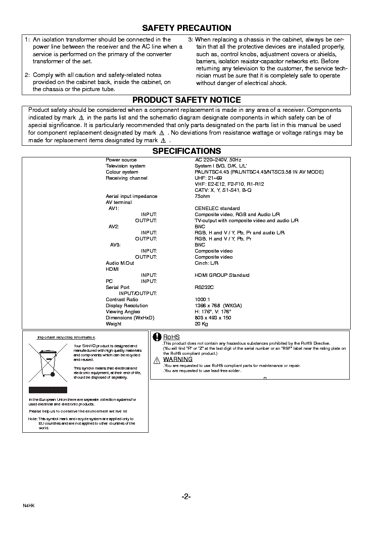 SANYO CE32LM4R LCD SM Service Manual download, schematics, eeprom ...