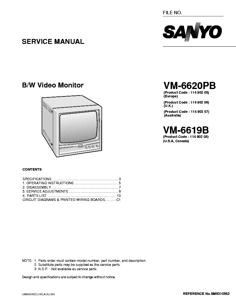 SANYO VM-6620 SM Service Manual download, schematics, eeprom, repair ...