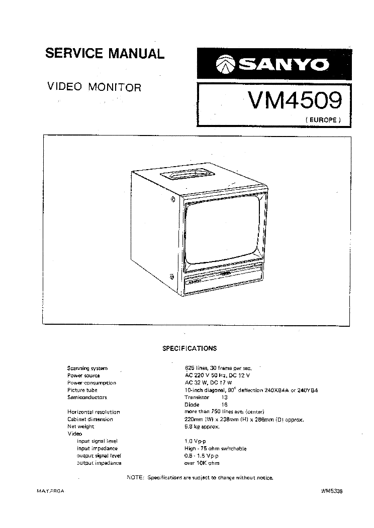 SANYO VM4509 Service Manual download, schematics, eeprom, repair info ...