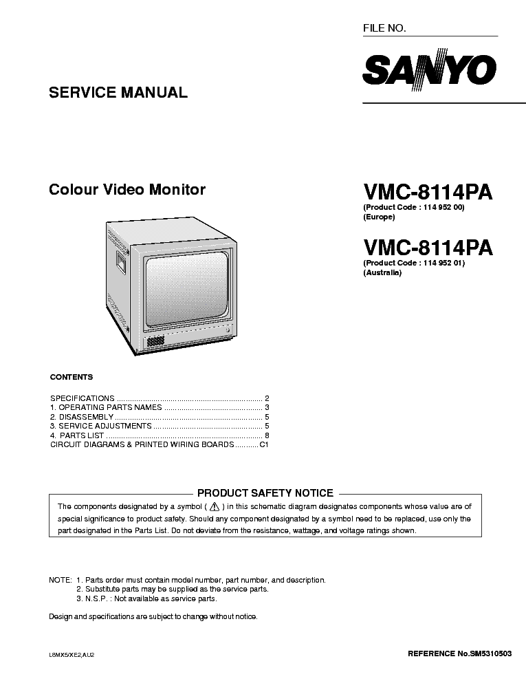 Sanyo Vmc-8114 Sm Service Manual Download, Schematics, Eeprom, Repair 