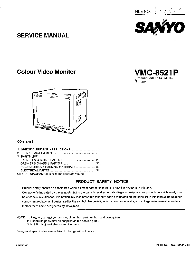 SANYO VMC-8521P Service Manual download, schematics, eeprom, repair ...