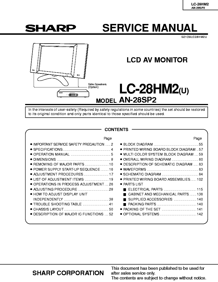 SHARP LC-28HM2 Service Manual download, schematics, eeprom, repair info ...