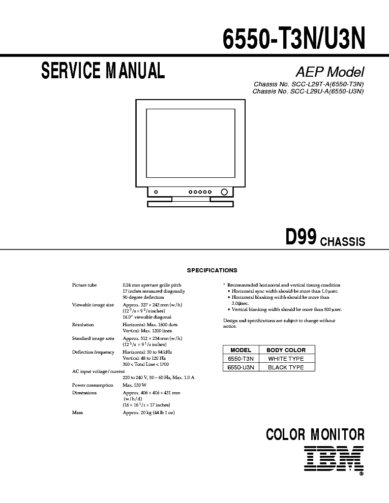 SONY 6550-T3N 6550-U3N CHASSIS D99 SM service manual
