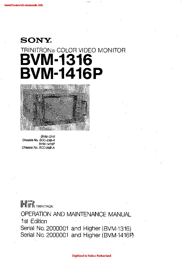 SONY BVM-1316 BVM-1416P service manual (1st page)