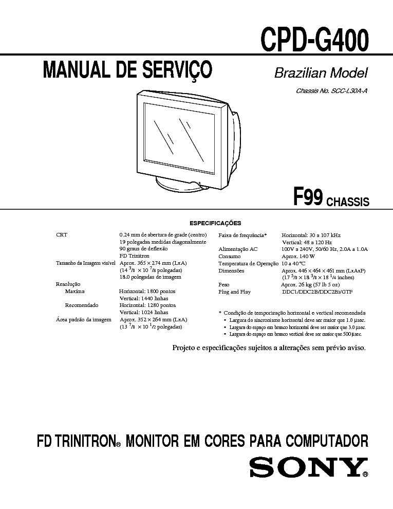 Sony Cpd G400 Chassis F99 Sm Service Manual Download Schematics