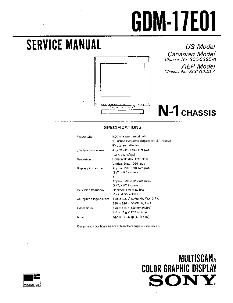 SONY GDM-17E01 service manual
