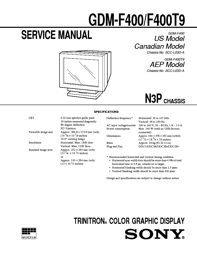 SONY GDM-F400 F400T9 SM service manual