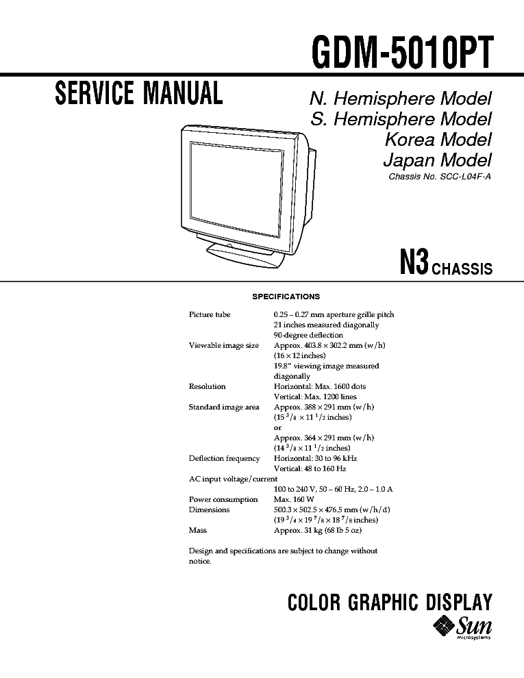 SONY GDM 5010PT Service Manual download, schematics, eeprom, repair ...