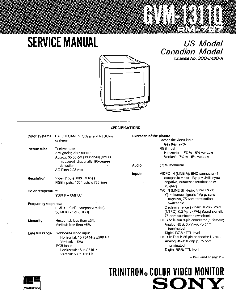 SONY GVM-1311Q CHASSIS SCC-D43C-A SM service manual