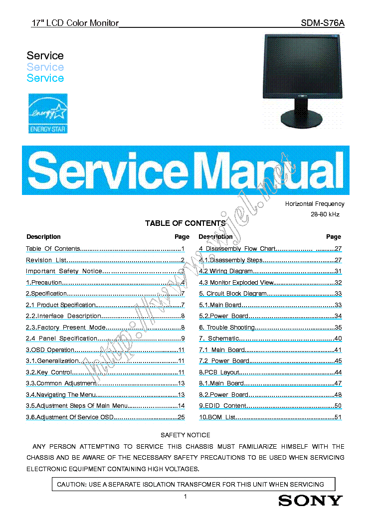 SONY SDM-S76A SM service manual