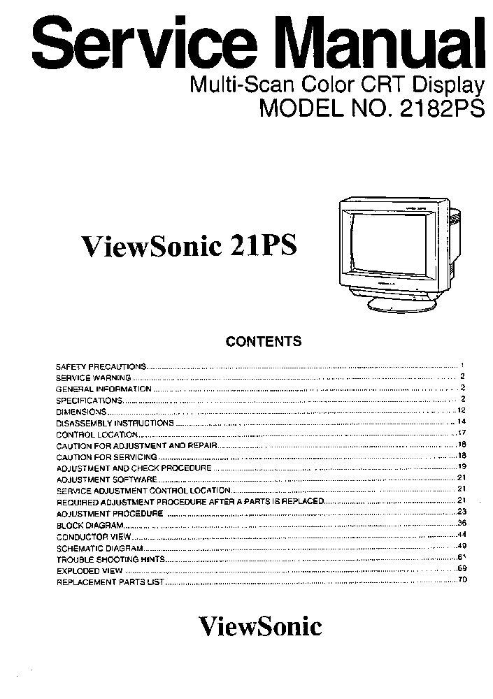 VIEWSONIC 2182PS 21PS VS 21PS service manual