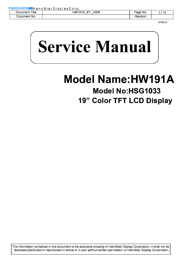 VIEWSONIC HANNSTAR HW191 HSG1033 service manual