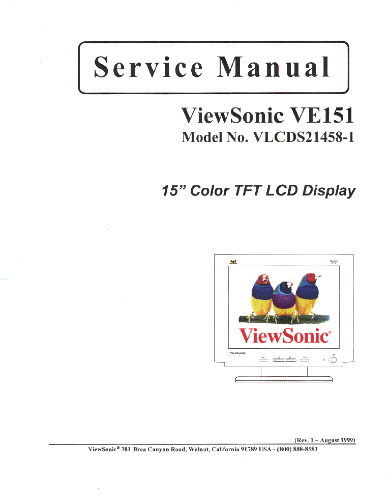 VIEWSONIC VE151 SM 1A service manual
