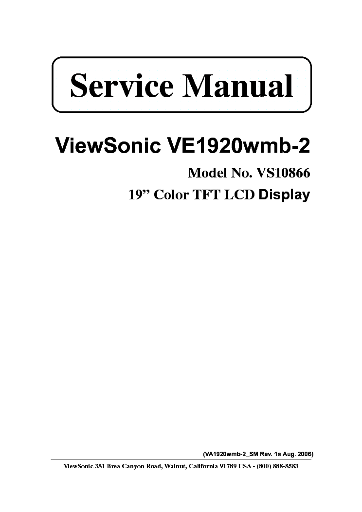 VIEWSONIC VE1920WMB-2 SM service manual