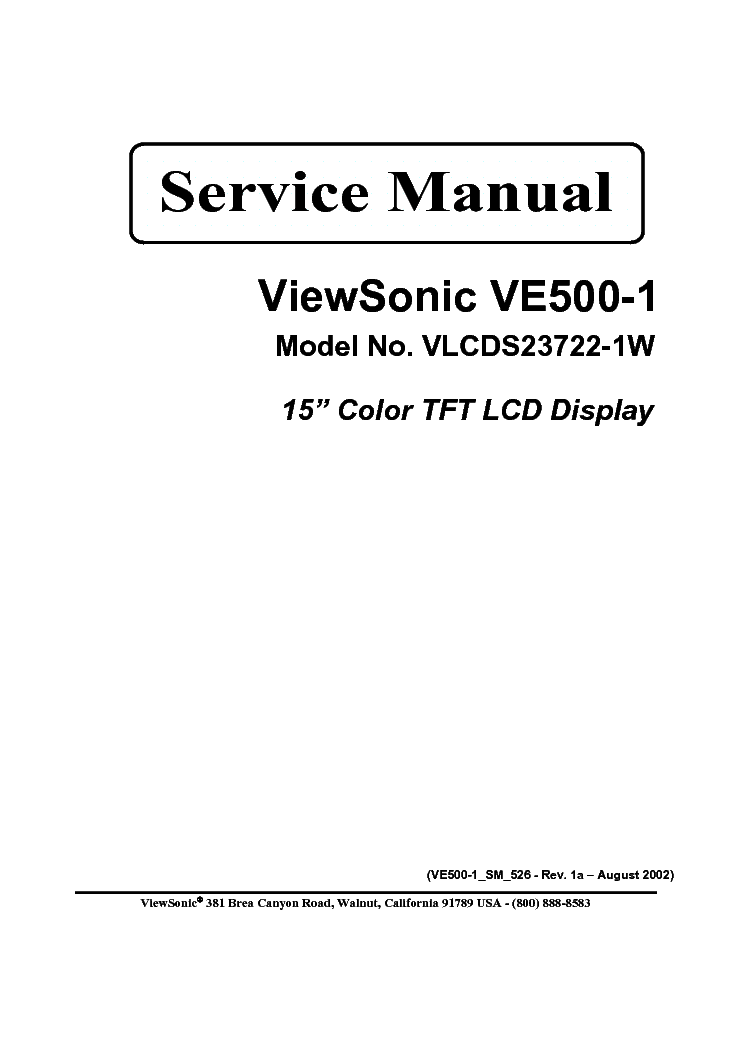 VIEWSONIC VE500-1 SM 1A Service Manual download, schematics, eeprom ...