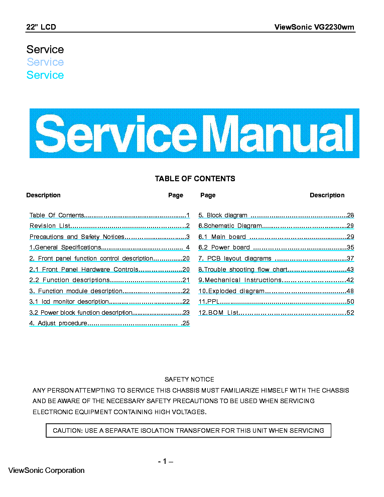 VIEWSONIC VG2230WM service manual