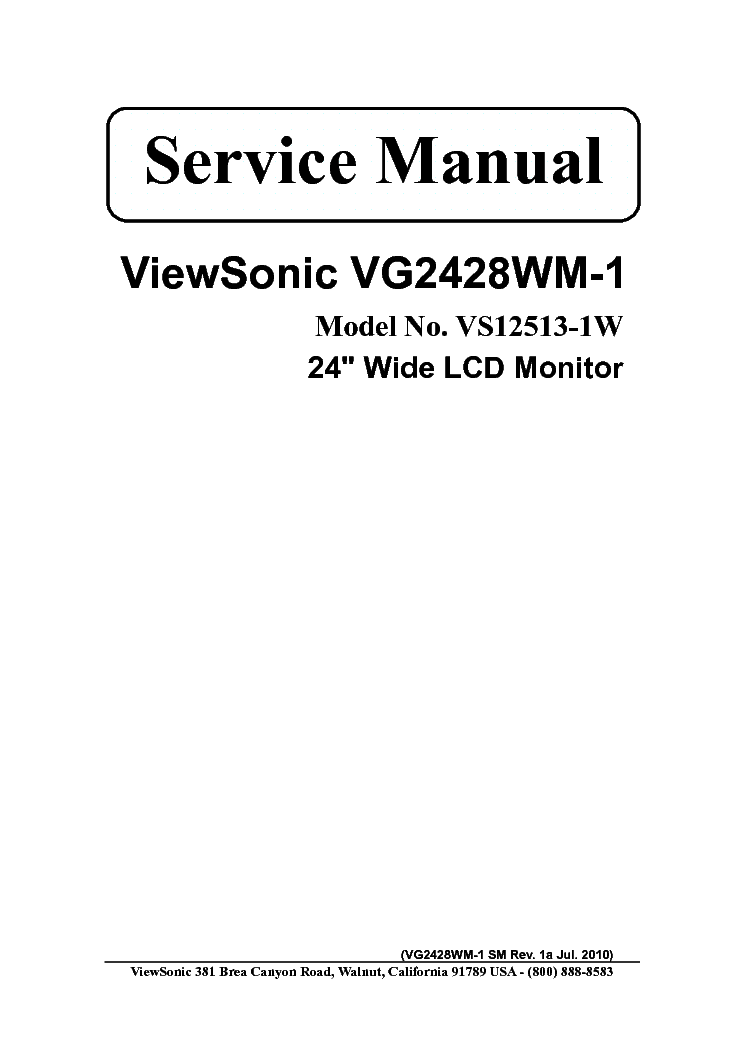 VIEWSONIC VG2428WM1VS125131W Service Manual download, schematics