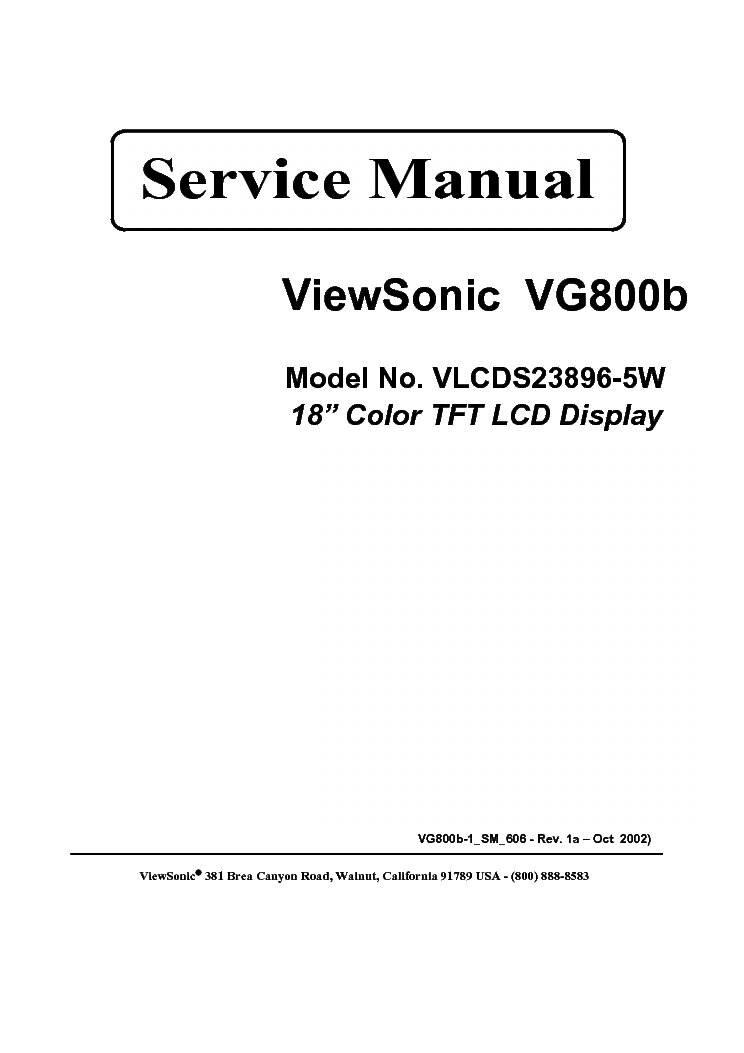 VIEWSONIC VG800B VLCDS23896-5W service manual