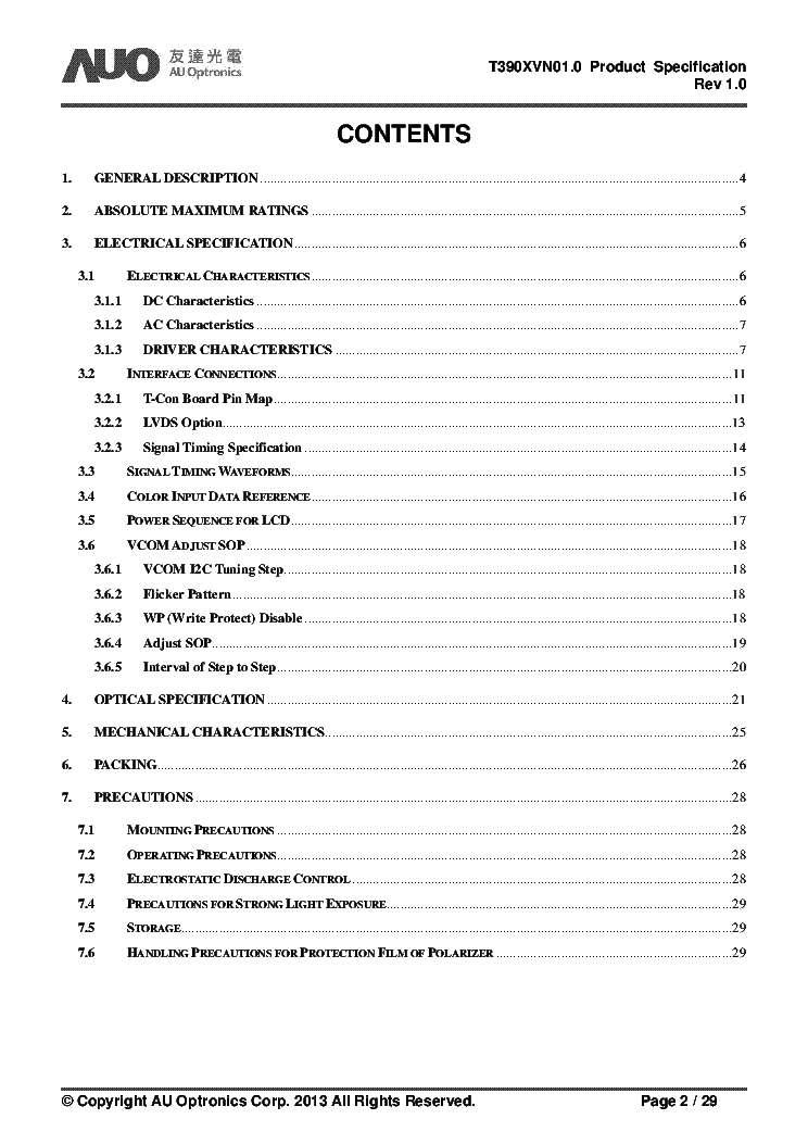 AUO T390XVN01.0 REV1.0 Service Manual download, schematics, eeprom ...