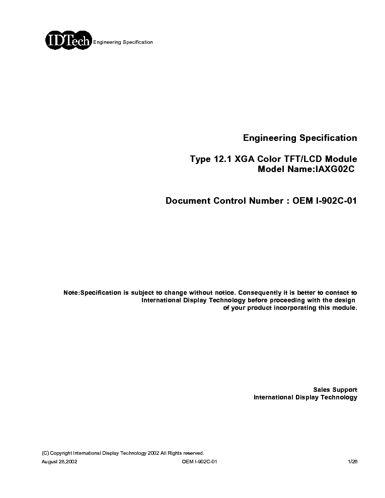 IDTECH IAXG02 LCDPANEL DATASHEET service manual (1st page)