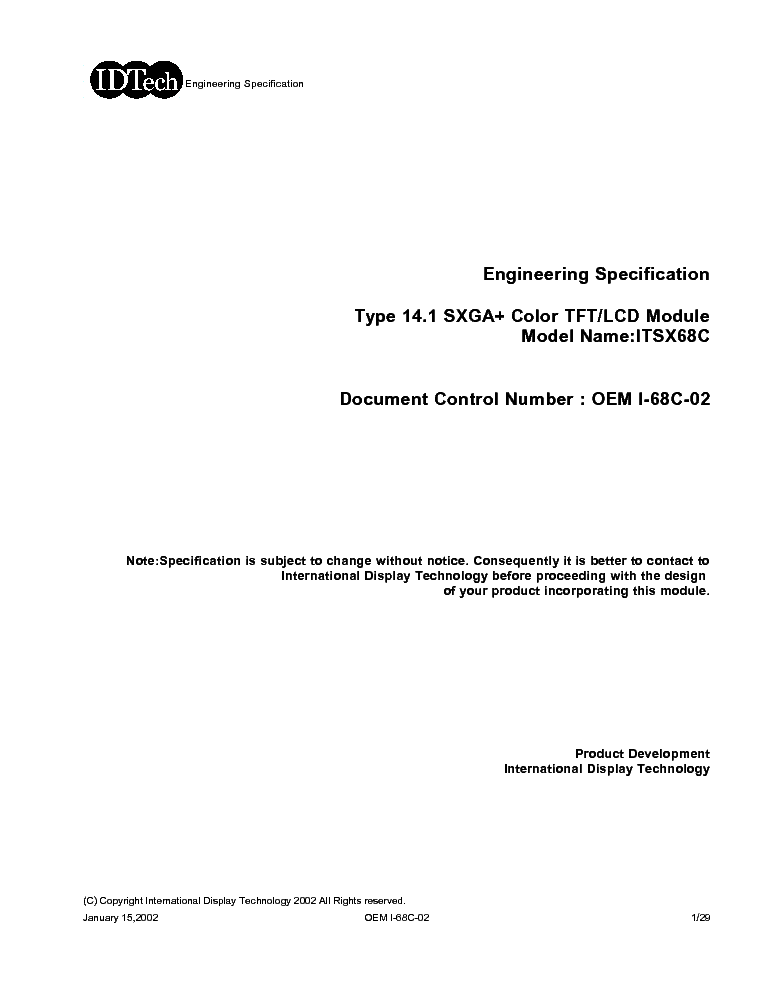 IDTECH ITSX68C LCDPANEL DATASHEET service manual (1st page)