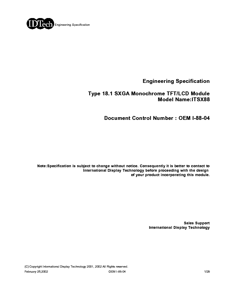 IDTECH ITSX88 LCDPANEL DATASHEET service manual (1st page)