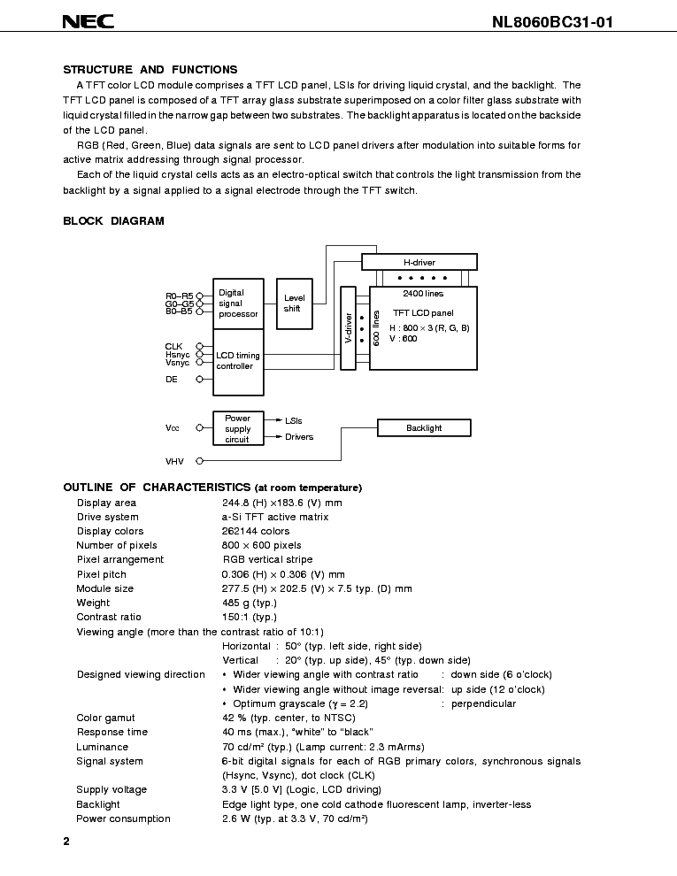 NEC NL8060BC31-01 Service Manual download, schematics, eeprom, repair ...