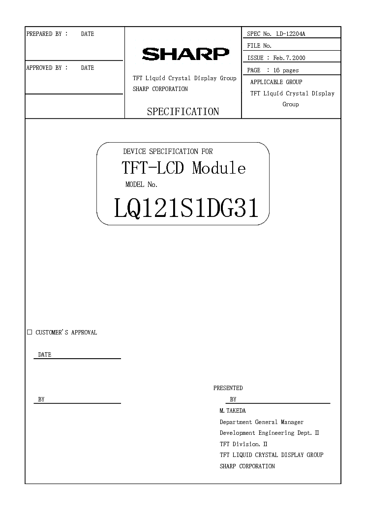 Sharp Lq121s1dg31 Lcdpanel Datasheet Service Manual Download Schematics Eeprom Repair Info