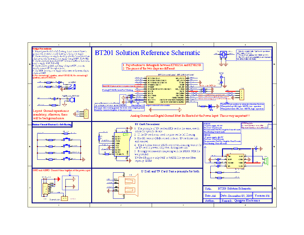 BT201 SCHEMATIC KT1025A BLUETOOTH AUDIO BLE CHIP REFERENCE SCHEMATIC V6  service manual (1st page)
