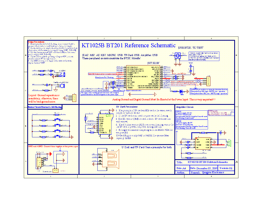 KT1025B BT201 BLUETOOTH AUDIO BLE CHIP REFERENCE SCHEMATIC V6  service manual (1st page)