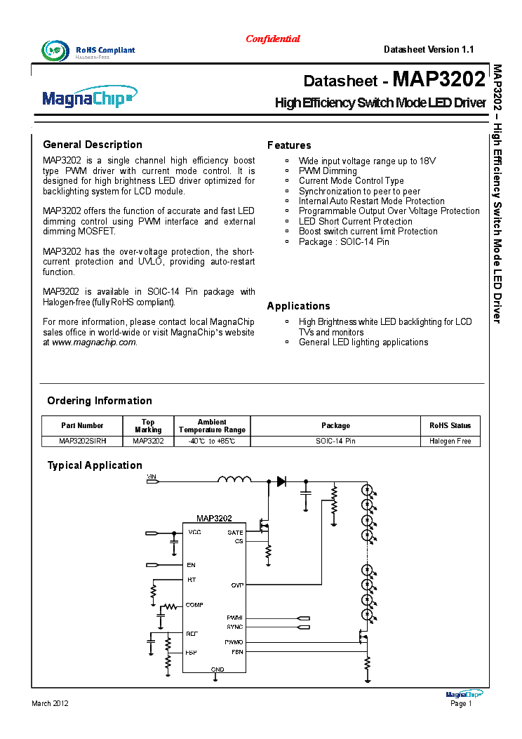 MAP3202 LED DRIVER INTEGRATED CIRCUIT DATASHEET service manual (1st page)