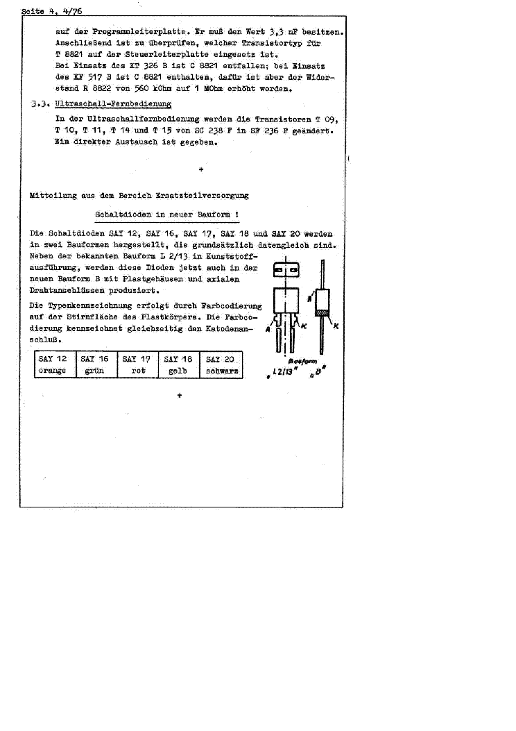 RFT SAY12-SAY20 SWITCHING-DIODES NEW-COLOR-CODING L2-13-CASE 1976 service manual (1st page)