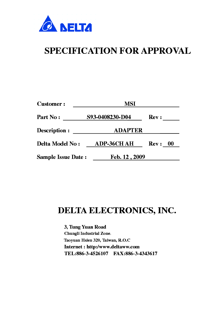 DELTA ADP-36CH-AH REV.00 2PIN POWER ADPATER SM service manual